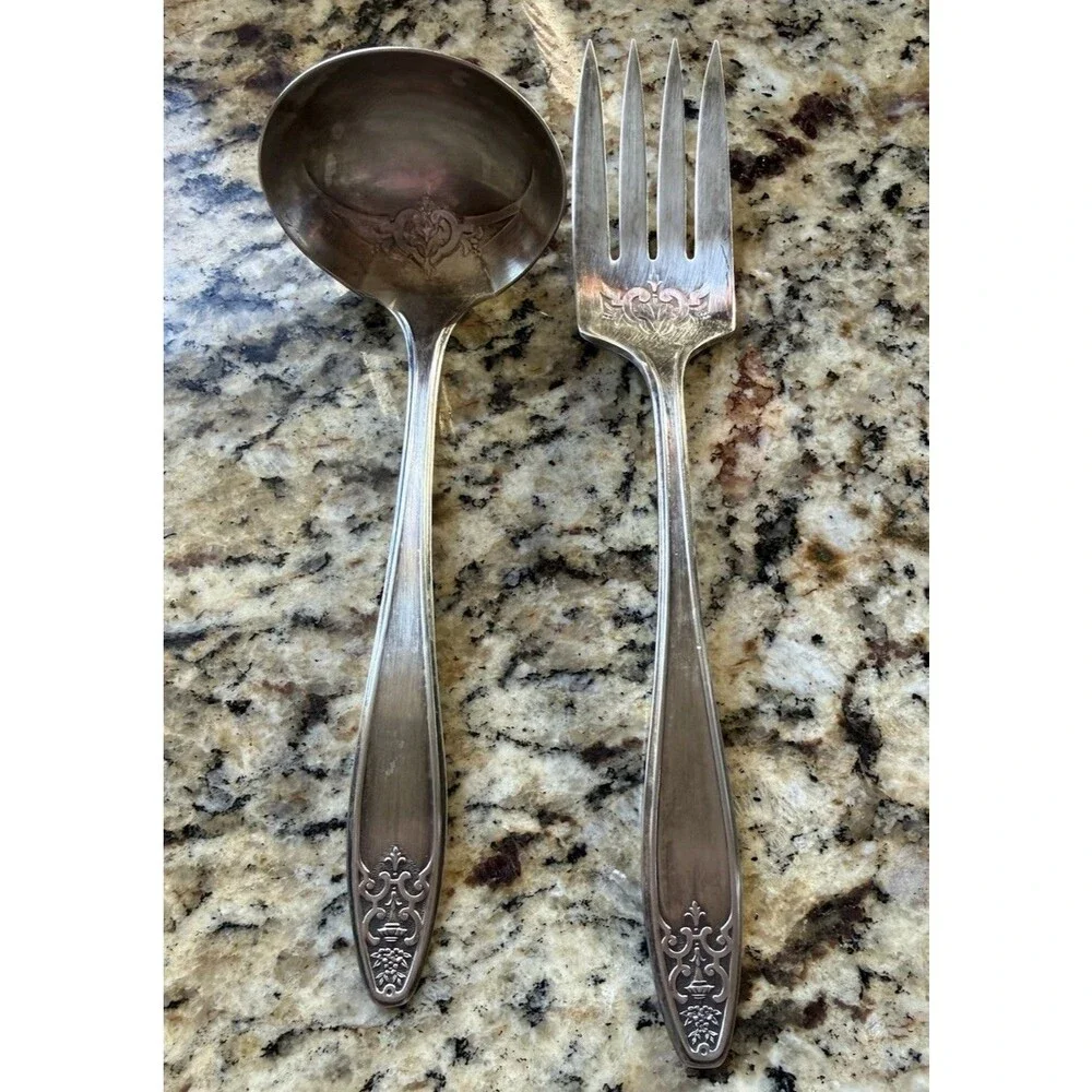 1929 Lady Doris Princess Silver Plate Gravy Ladle Meat Fork Antique WM Rogers